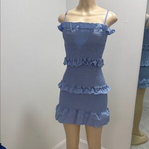 Blue Ruffle Smocked Mini Dress